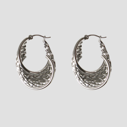 Irregular Twist Steel Oval Earrings - GRISÉ NYC 1