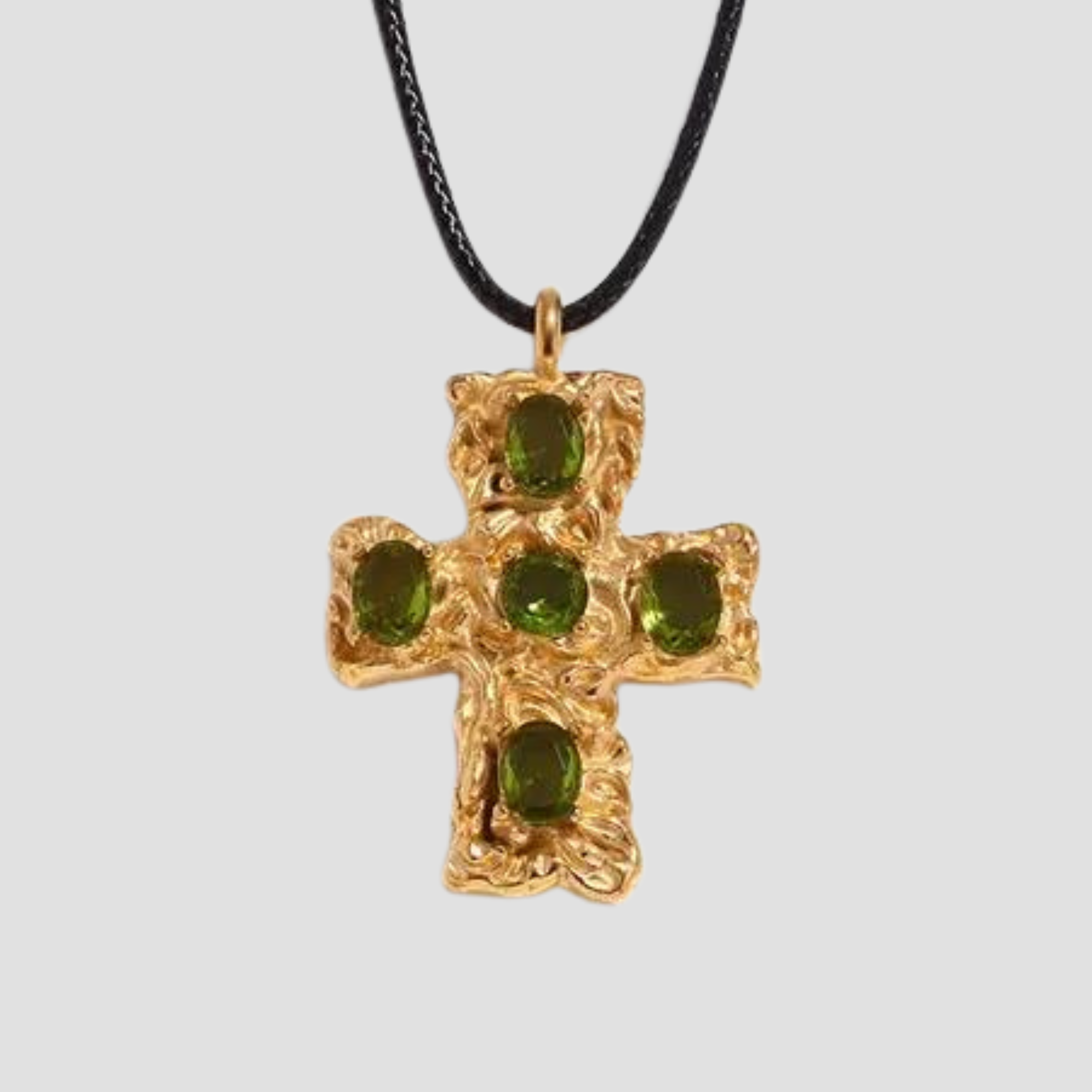 Rugged Cross Pendant Kiwi Gemstone Necklace