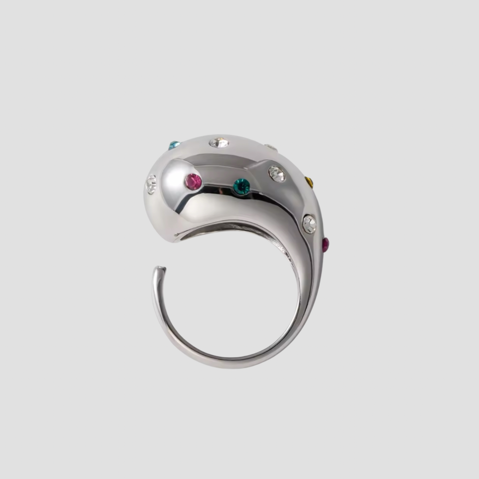 XL Teardrop Rainbow CZ Stainless Steel Ring - GRISÉ NYC 1