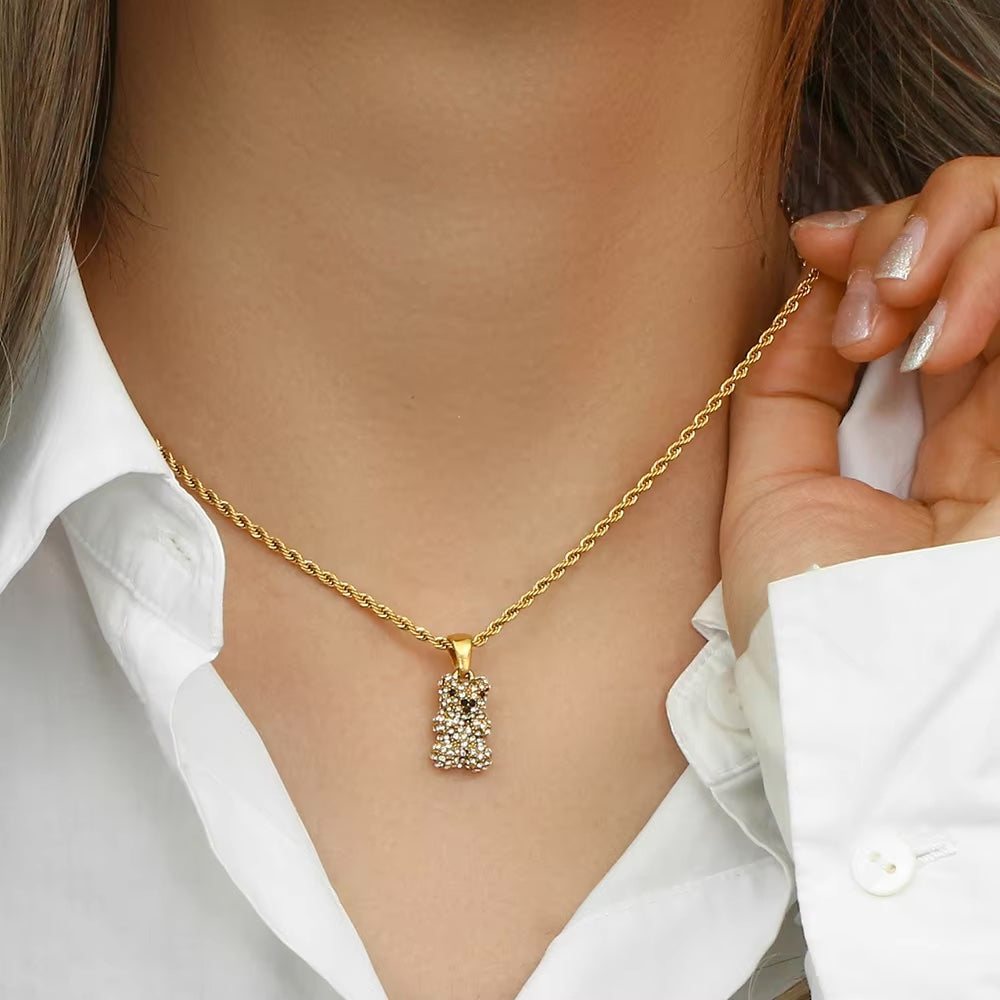 Iced Out Teddy Bear Necklace - Premium Necklaces from GRISE NYC - Just $62! Shop now at GRISÉ NYC